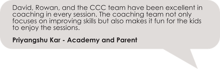 Testimonial quote from a parent praising Centurion Community Cricket for excellent coaching and enjoyable sessions for children.